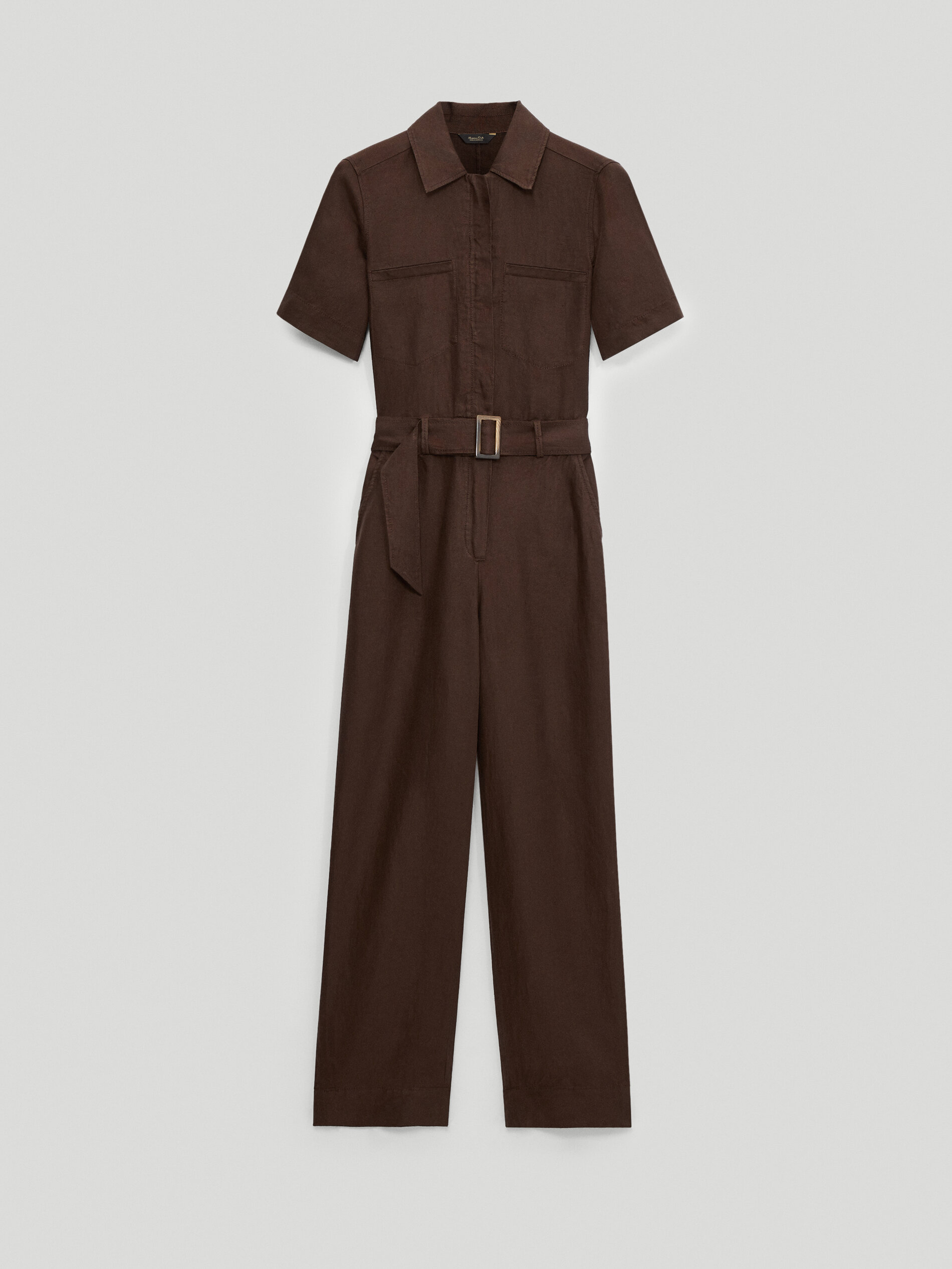 100% linen short sleeve jumpsuit - null 