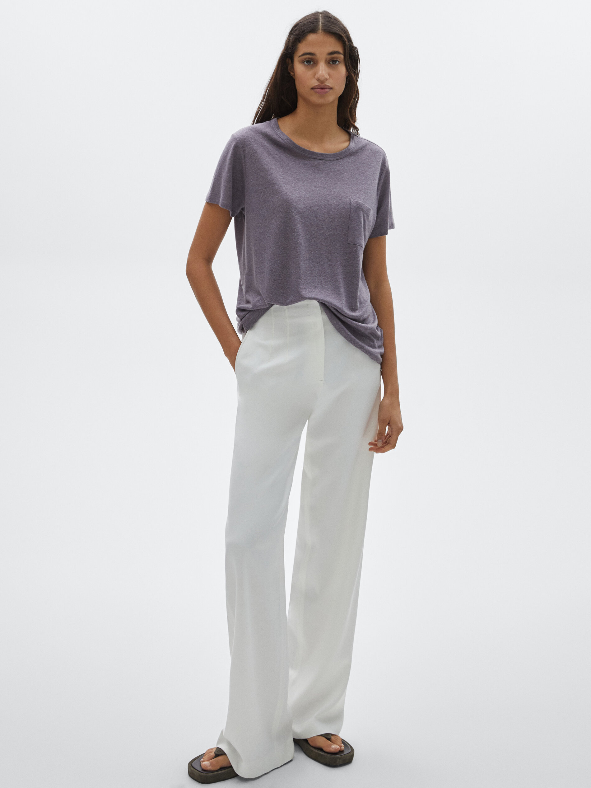 Linen and lyocell T-shirt with pocket 