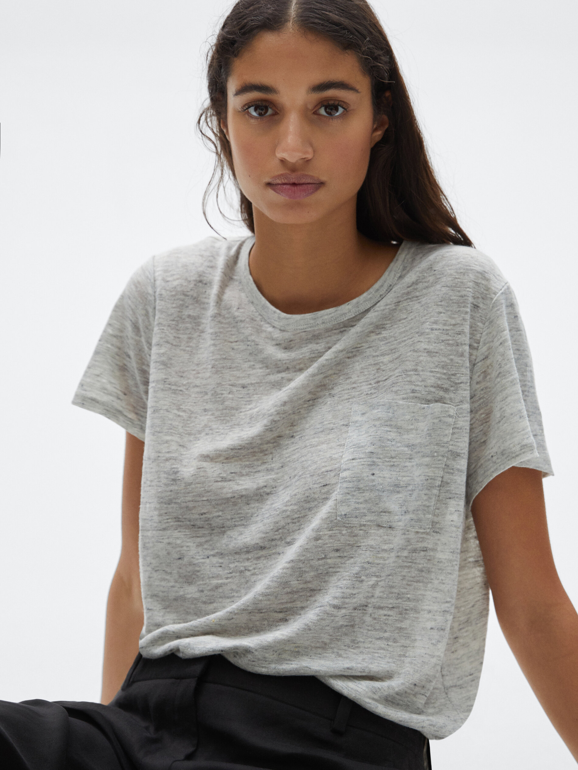 100% linen t-shirt with pocket - null 