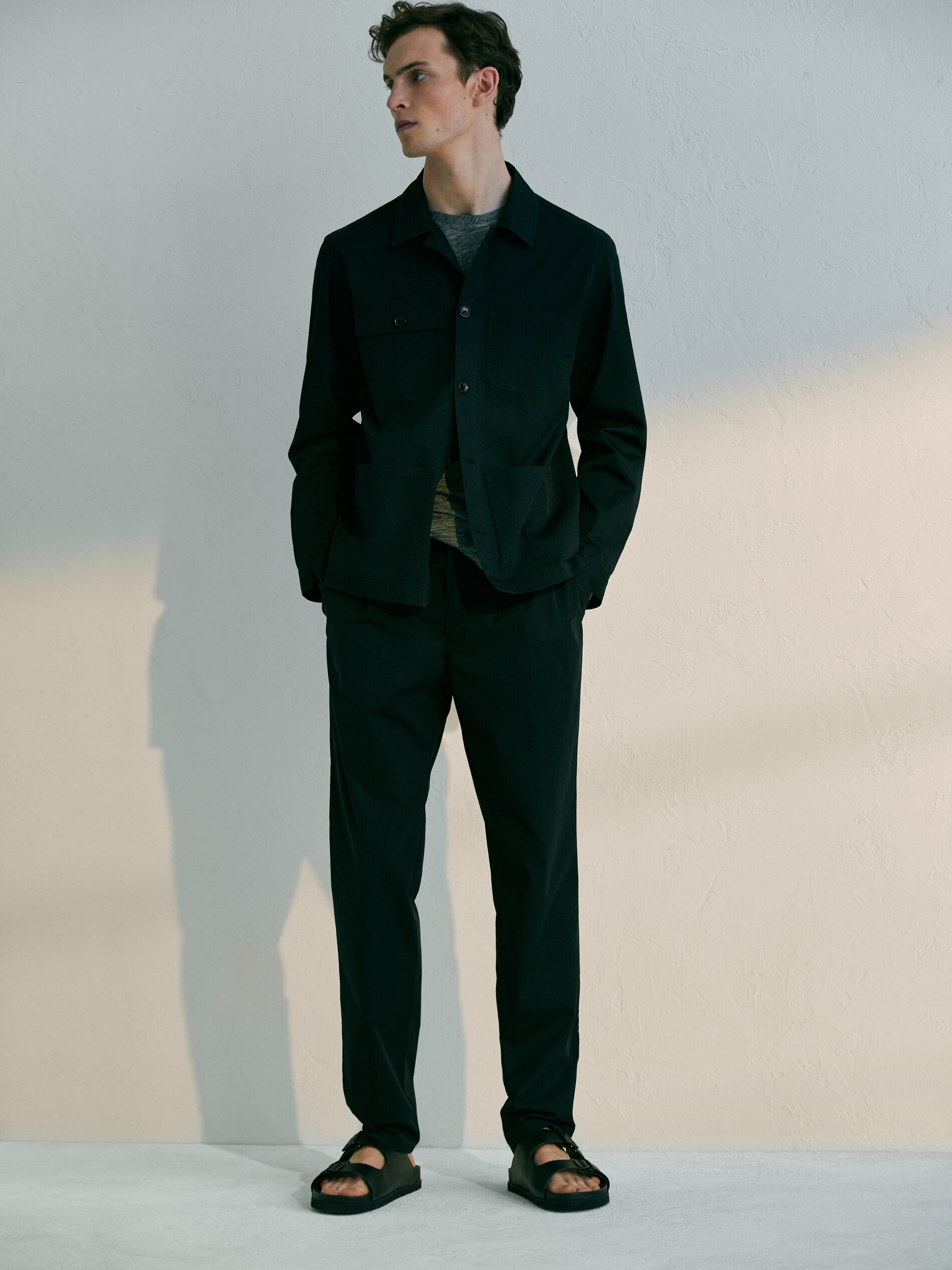 Slim fit matte black technical poplin 