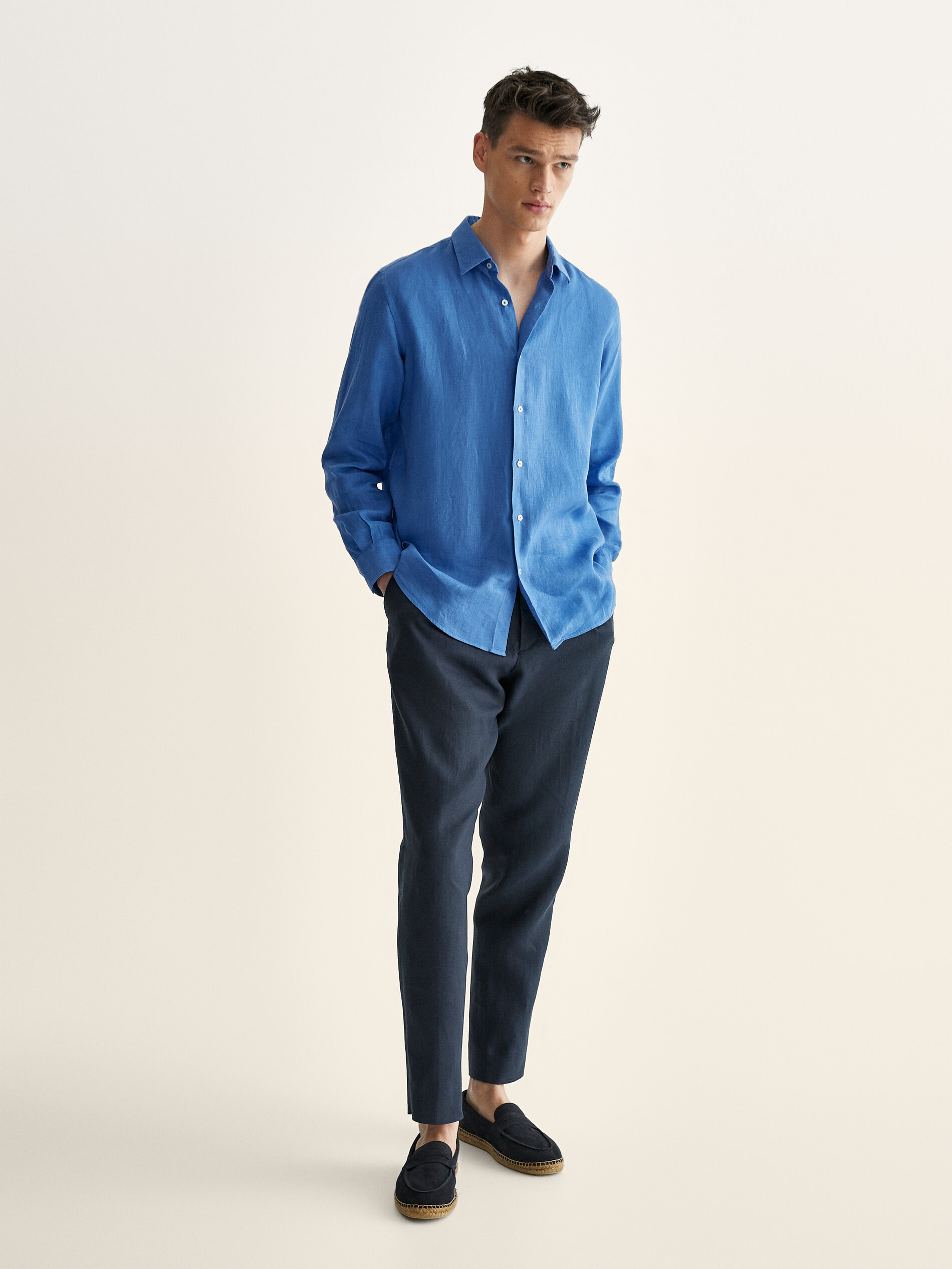 Slim fit dyed 100% linen shirt - null 