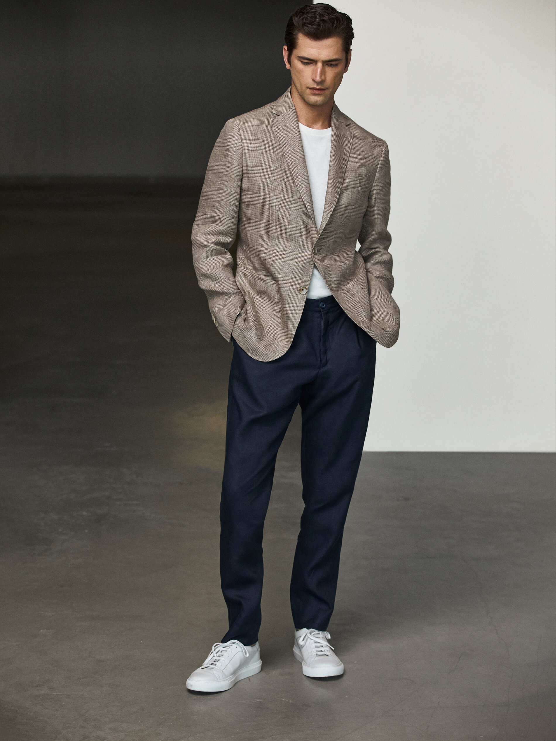 Slim fit check 100% linen blazer - null - Massimo Dutti