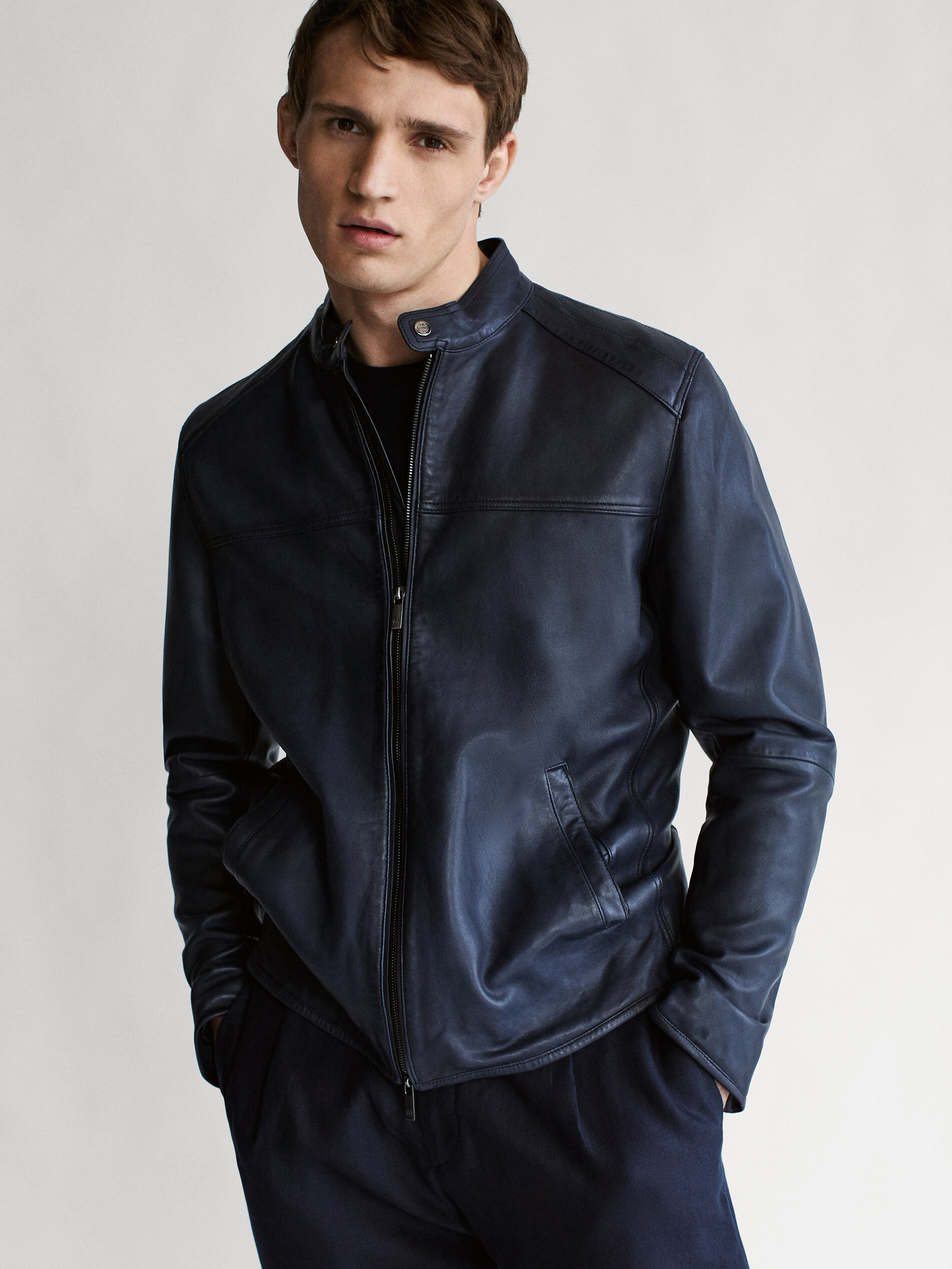 massimo dutti leather blazer