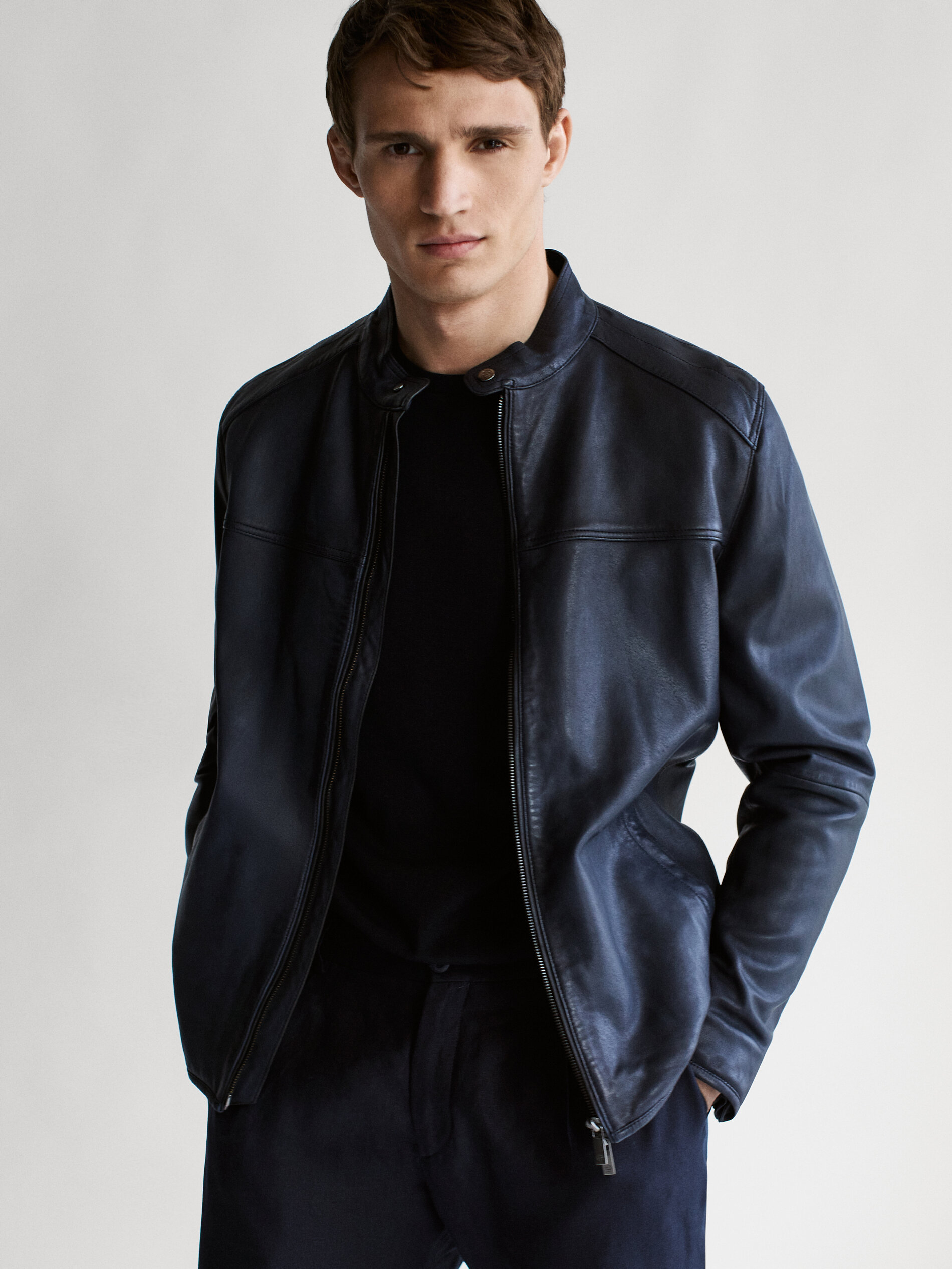 massimo dutti leather blazer