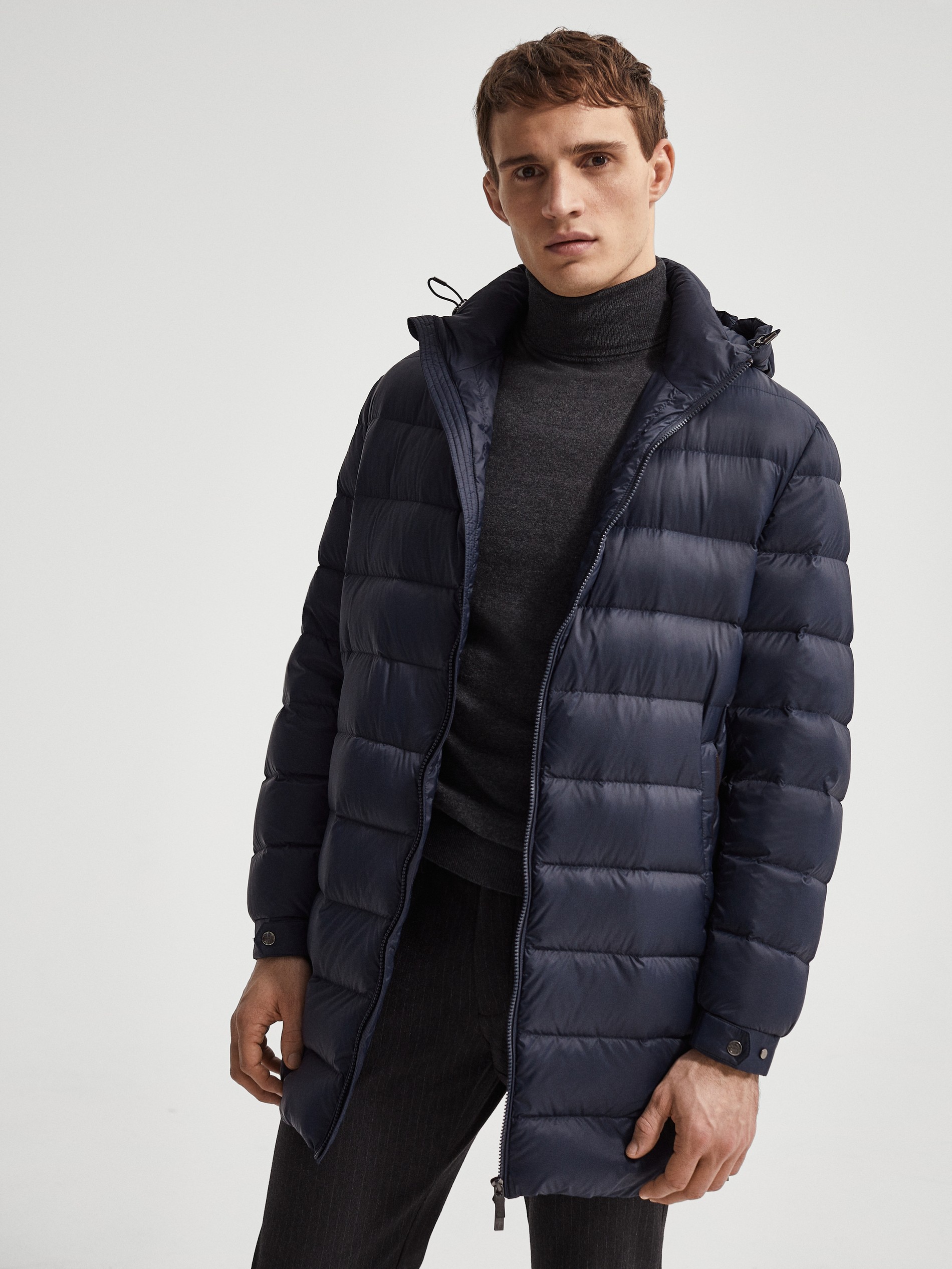 mens three quarter length puffer jacket