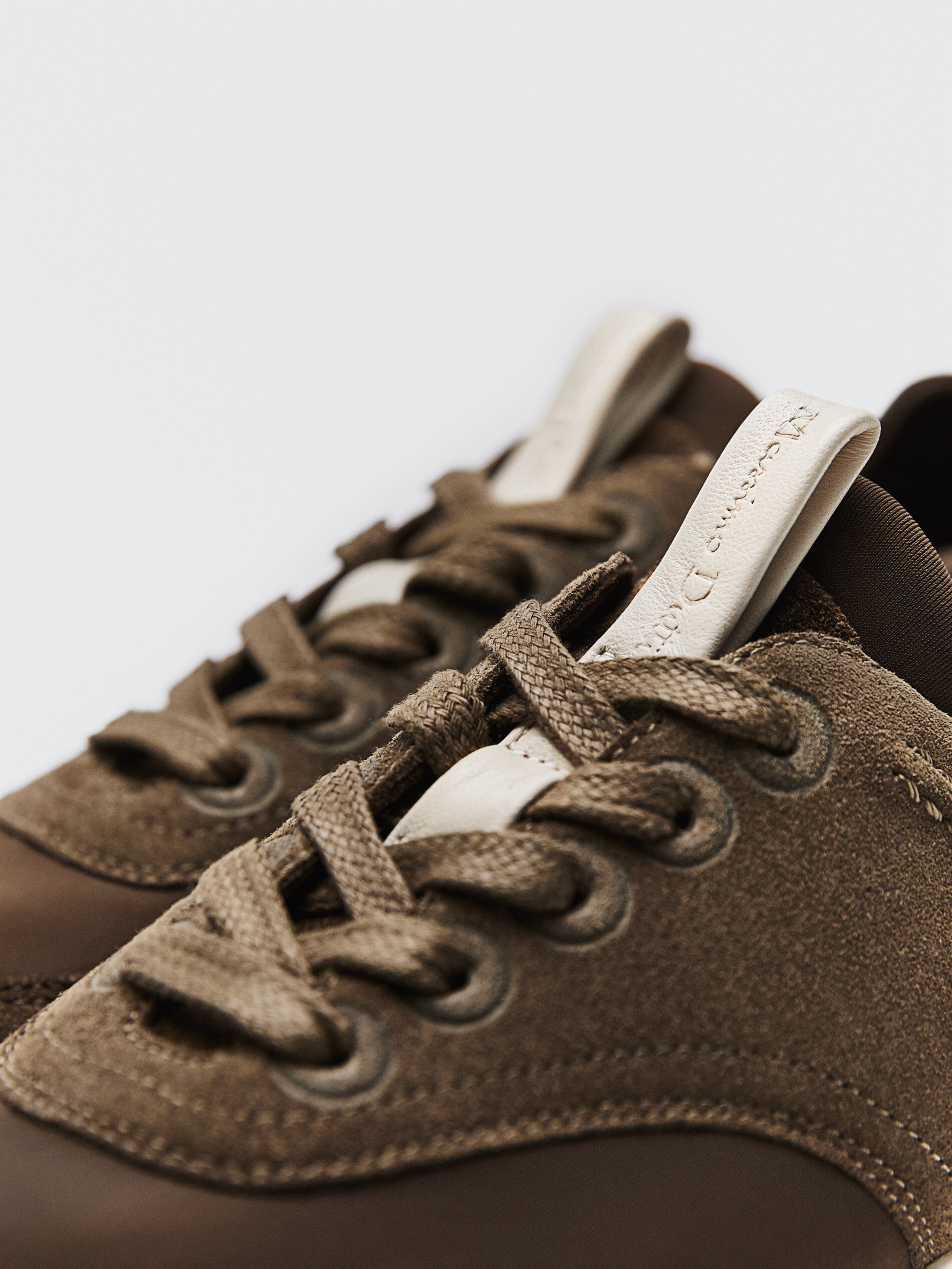 khaki leather trainers