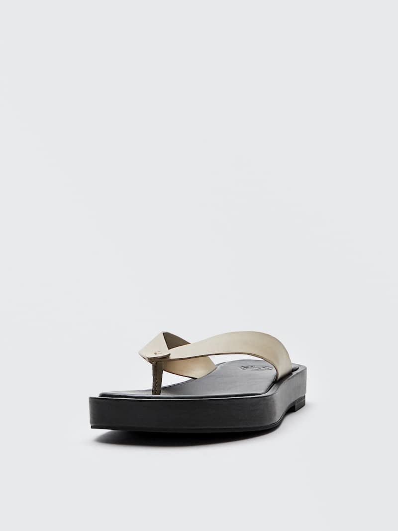 淡褐色真皮夹脚带厚底凉鞋 Null Massimo Dutti