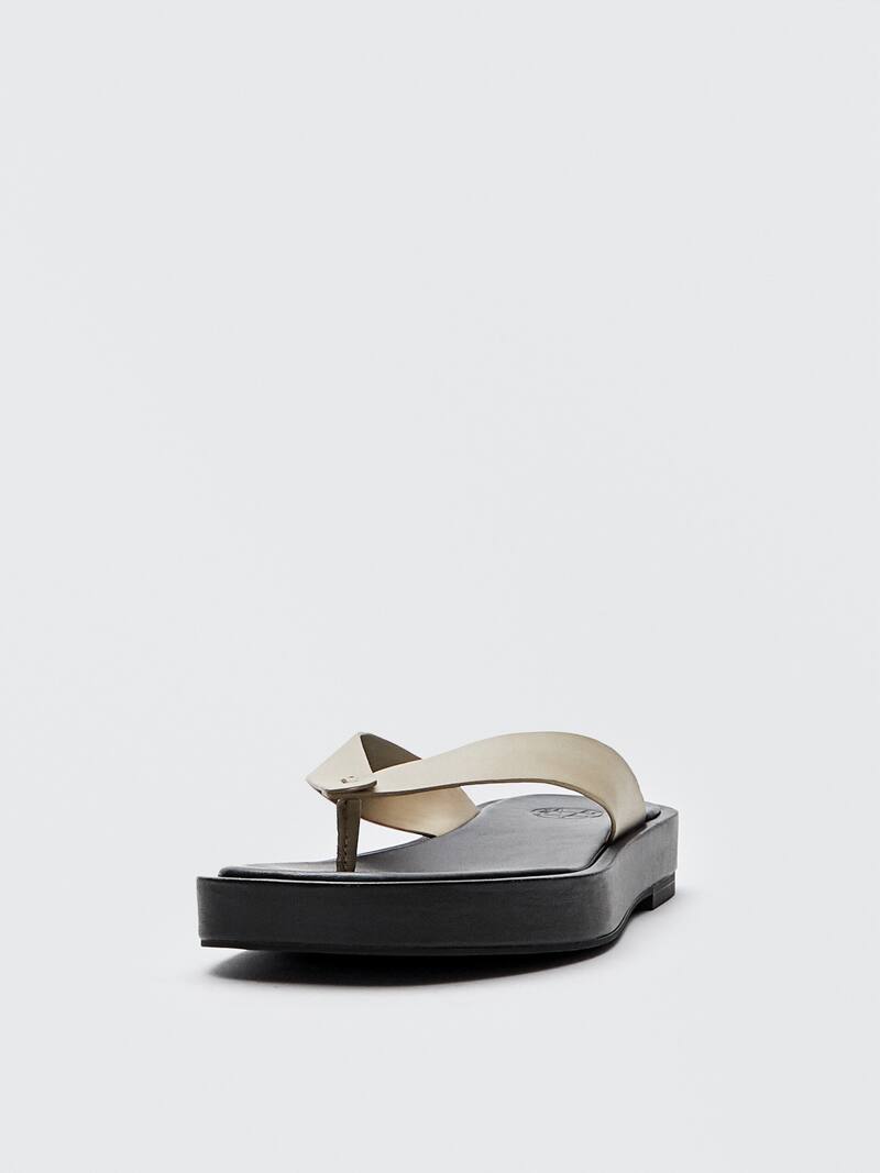 淡褐色真皮夹脚带厚底凉鞋 Null Massimo Dutti 淡褐色真皮夹脚带厚底凉鞋 Null Massimo Dutti