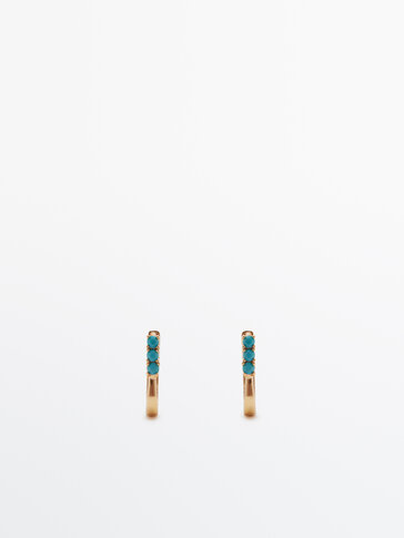 Gold-plated small earrings with blue stone