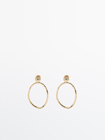 Gold-plated blue dot oval earrings