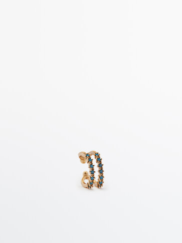 Gold-plated ear cuff earrings with blue stone