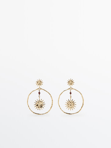 Gold-plated circular earrings with suns