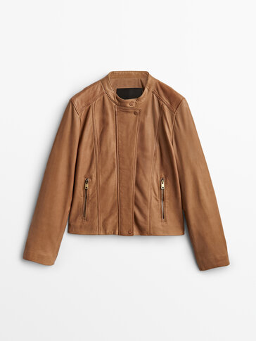 Nappa leather jacket with placket