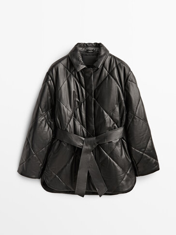 Nappa leather quilted jacket with belt