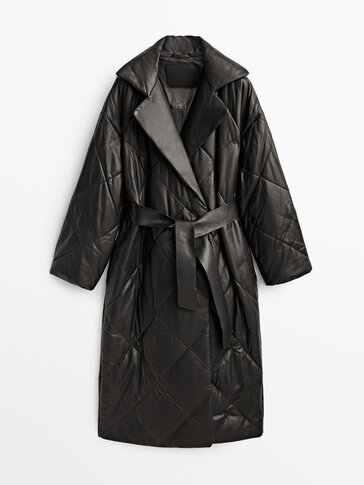 Long nappa leather quilted jacket
