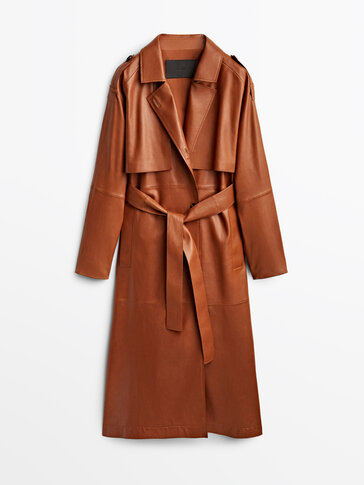 Nappa leather trench coat with belt