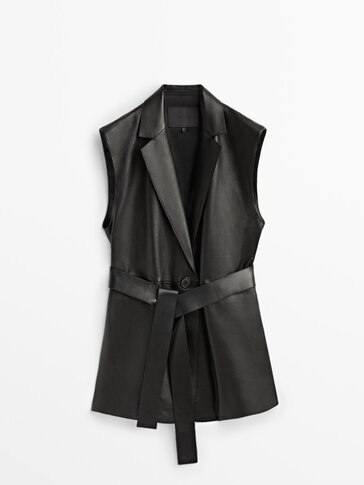 Black nappa leather blazer-style gilet