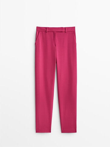 紫红色西装长裤