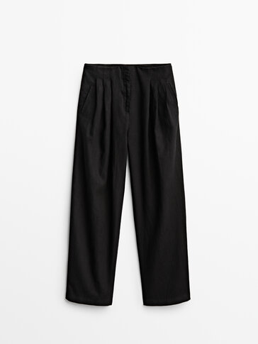 Cotton linen low-waist trousers