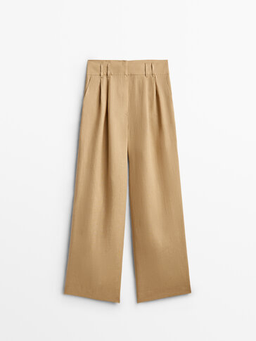 Straight fit linen trousers with darts