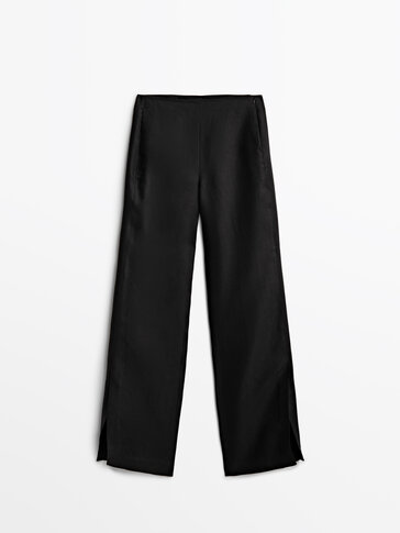 Linen trousers with slit at hem