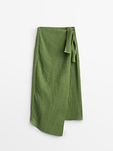 Wrap-style linen skirt with knot detail