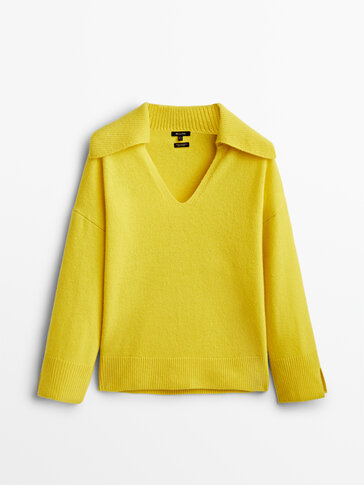 Wool and cashmere polo collar sweater
