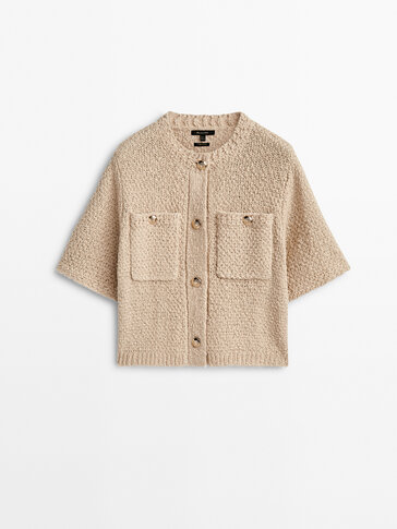 Short sleeve knit cardigan with pockets
