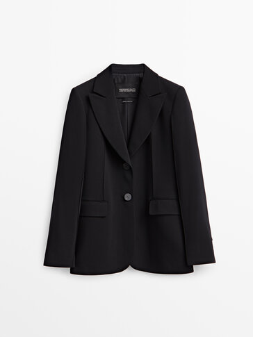 Black two-button suit blazer