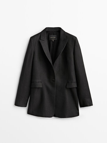 Black blazer in 100% linen