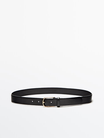 Double-buckle black leather belt