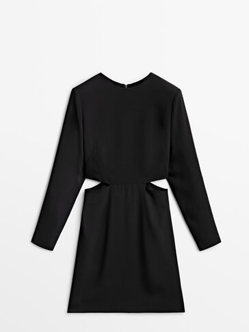 腰身镂空短款黑色连衣裙