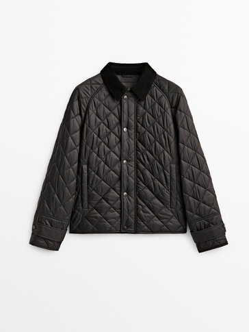 Short quilted jacket with a corduroy collar