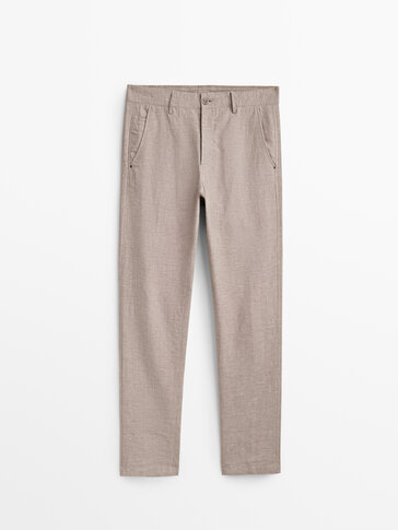 Cotton and linen tapered fit chinos