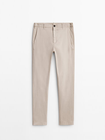 Tapered fit cotton chino trousers