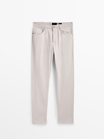 Slim fit micro twill denim-effect trousers