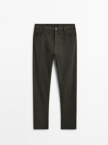 Slim fit micro-textured denim-effect trousers