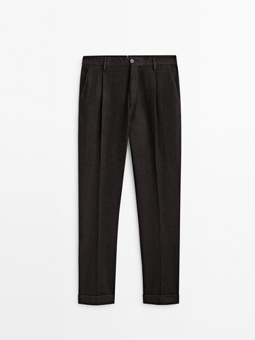 Dyed wool blend darted trousers