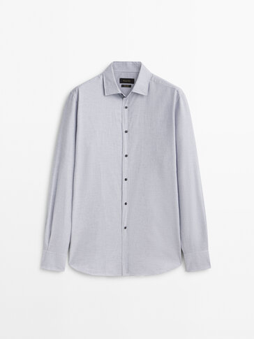 Slim fit micro-check heathered cotton shirt
