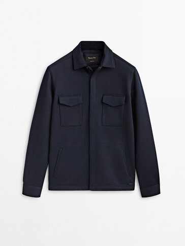 Navy blue wool blend overshirt