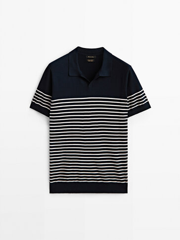 Striped short sleeve polo sweater