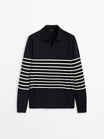Striped cotton polo sweater