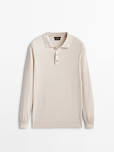 Polo sweater with wide placket