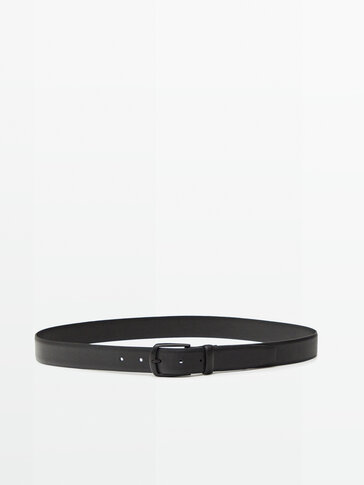 Double-buckle black leather belt