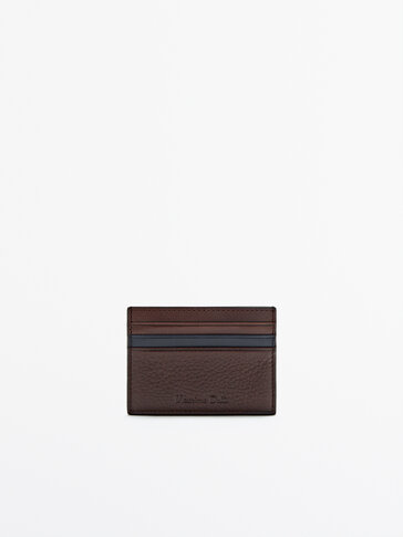 Tumbled leather contrast card holder