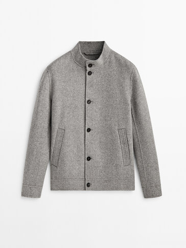 灰色羊毛衬衫式外套