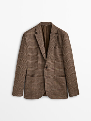 Wool and cashmere blend check blazer