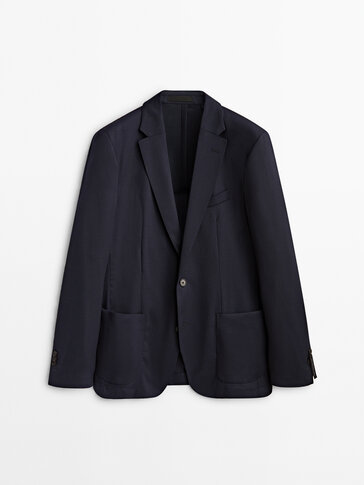 Blue micro textured wool suit blazer