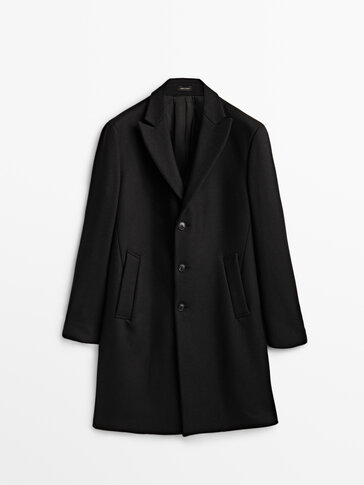 Black twill wool coat