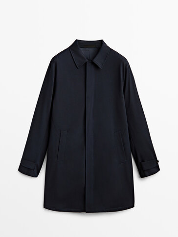 Navy blue trench jacket with wool